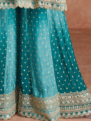 Attractive Blue Embroidered Chinon Festival Wear Salwar Suits