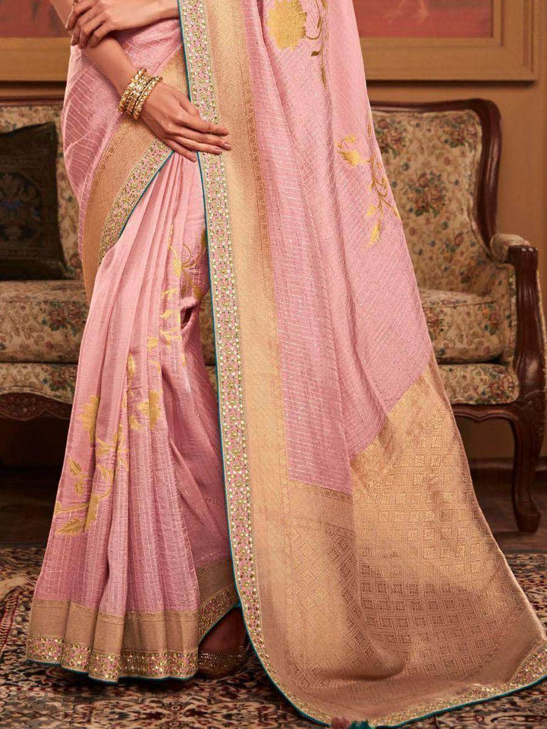 Perfect Pink Zari Weaving Dola Silk Reception Wear Saree with Blouse