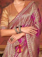 Glamorous Magenta Zari Weaving Dola Silk Reception Saree With Blouse