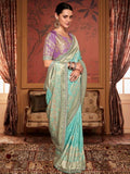 Rocking Sky-Blue Zari Weaving Dola Silk Reception Saree with Blouse