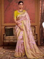 Lavish Lavender Zari Weaving Dola Silk Reception Saree with Blouse