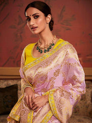 Lavish Lavender Zari Weaving Dola Silk Reception Saree with Blouse
