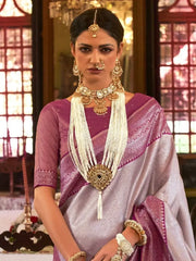 Fascinating Silver Heavy Weaving Kanjivaram Silk Wedding Wear Saree