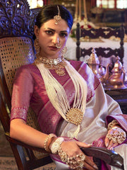 Fascinating Silver Heavy Weaving Kanjivaram Silk Wedding Wear Saree