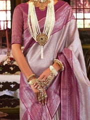 Fascinating Silver Heavy Weaving Kanjivaram Silk Wedding Wear Saree