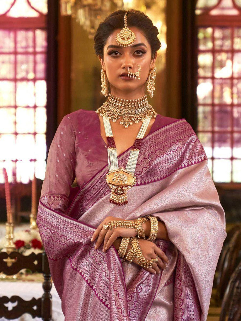 Prodigious Light Pink Heavy Weaving Kanjivaram Silk Event Wear Saree