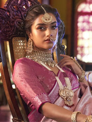 Prodigious Light Pink Heavy Weaving Kanjivaram Silk Event Wear Saree