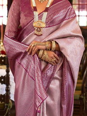 Prodigious Light Pink Heavy Weaving Kanjivaram Silk Event Wear Saree