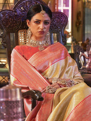 Marvelous Yellow Zari Woven kanjivaram Silk Haldi Wear Saree