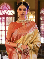 Marvelous Yellow Zari Woven kanjivaram Silk Haldi Wear Saree