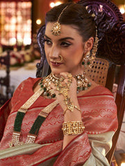 Astonishing Cream Heavy Weaving Kanjivaram Silk Wedding Wear Saree