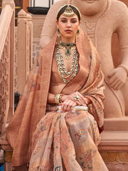 Perfect Peach Digital Print Organza Occasion Wear Saree & Blouse