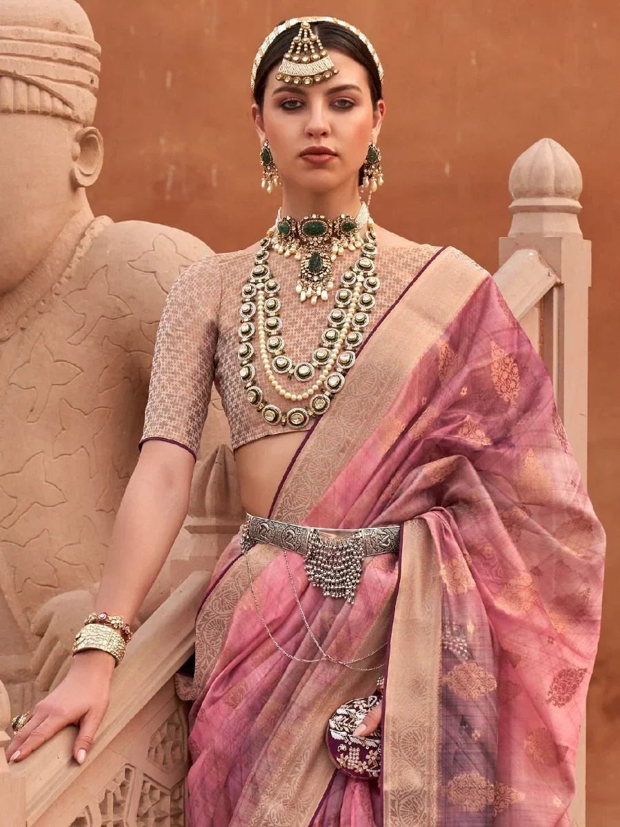 Pretty Pink Digital Print Organza Special Occasions Saree & Blouse