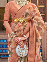 Dazzling Multi-Coloured Digital Print Organza Reception Saree & Blouse