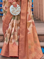 Dazzling Multi-Coloured Digital Print Organza Reception Saree & Blouse