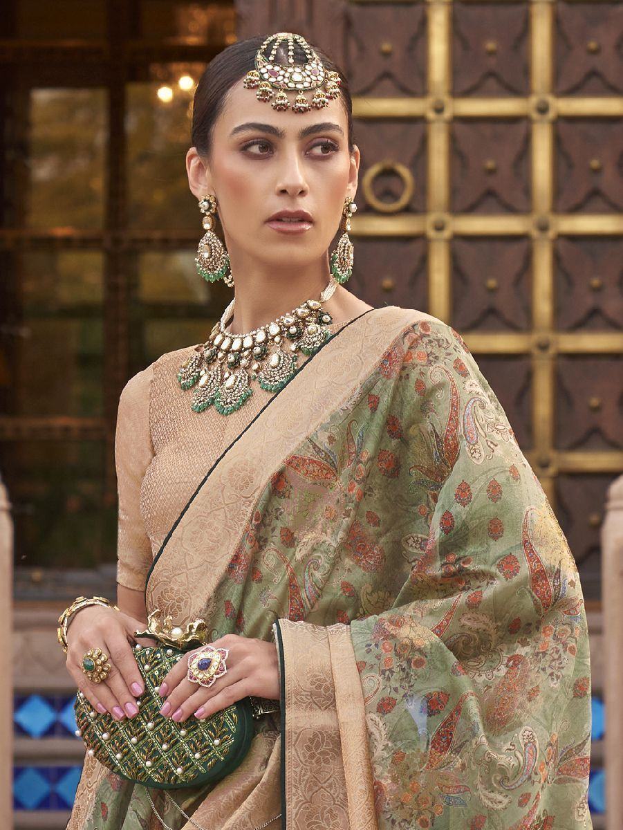 Grace Green Digital Print Organza Special Occasion Saree & Blouse