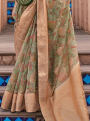 Grace Green Digital Print Organza Special Occasion Saree & Blouse