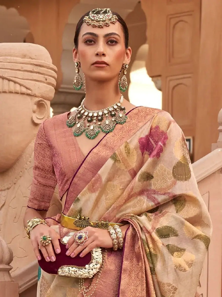 Styling Multi-colored Digital Print Organza Occasion Saree and Blouse