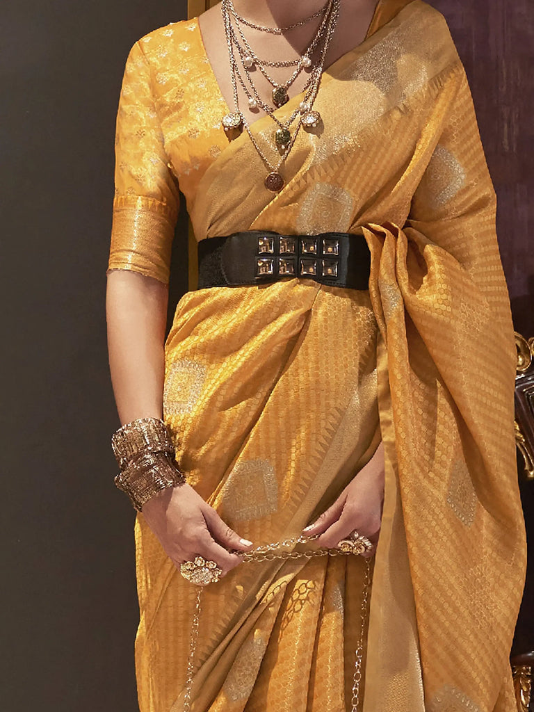Precious Yellow Zari Weaving Silk Haldi Wear Saree With Blouse