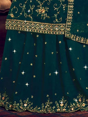 Dazzling Rama Embroidered Georgette Sangeet Wear Lehenga Suits