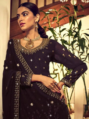 Stunning Brown Georgette Embroideried Sangeet Wear Lehenga Suits