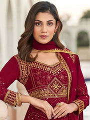 Dazzling Pink Embroidered Georgette for Every Occasion Gown