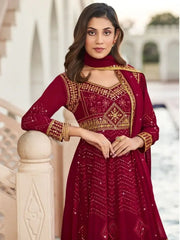 Dazzling Pink Embroidered Georgette for Every Occasion Gown