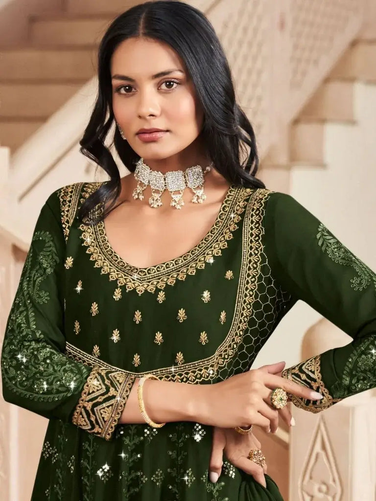 Glamorous Green Embroidered Georgette Occasion Gown