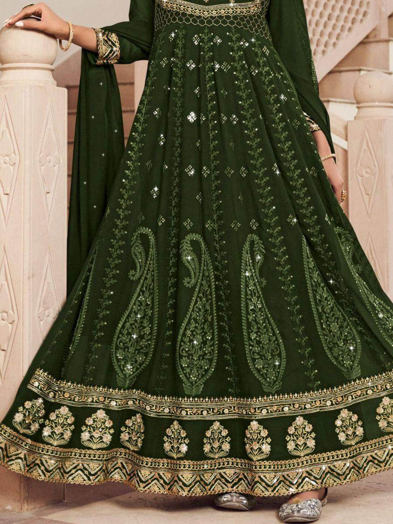 Glamorous Green Embroidered Georgette Occasion Gown