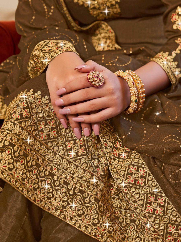 Embrace Mehendi Green Embroidered Vichitra Festive Pakistani Suits