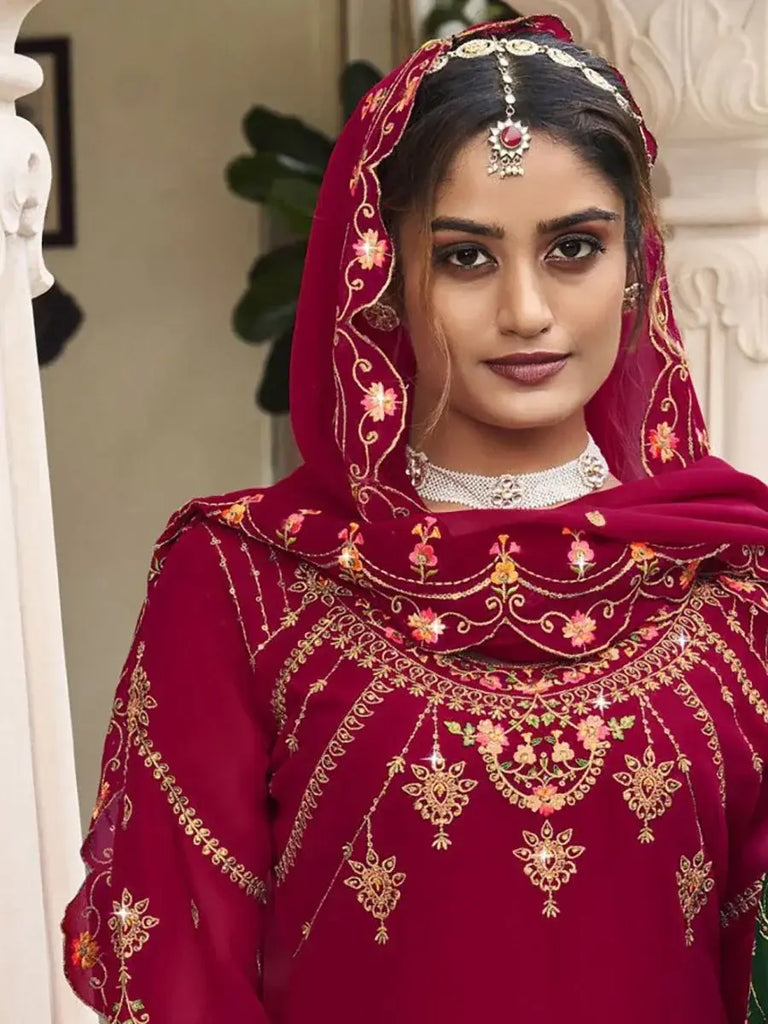 Stunning Pink Embroidered Georgette Occasion Wear Sharara Suits