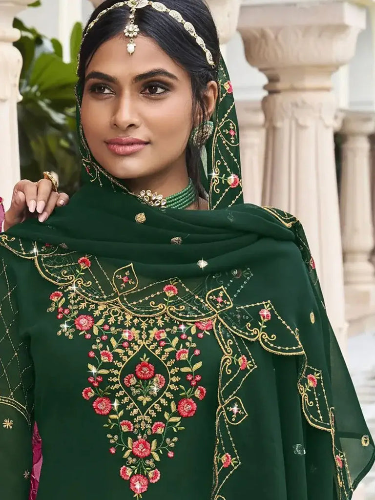 Rocking Green Embroidered Georgette Occasion Wear Sharara Suits