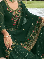 Rocking Green Embroidered Georgette Occasion Wear Sharara Suits