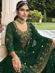 Rocking Green Embroidered Georgette Occasion Wear Sharara Suits