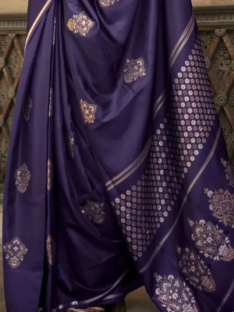 Delightful Blue Woven Banarasi Satin Silk Sangeet Wear Saree