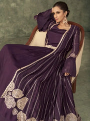 Stunning Purple Embroidered Georgette Festive Gown with Shrug
