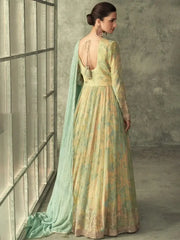 Perfect Beige Embroidered Georgette Festival Gown with Dupatta