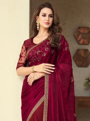 Glamorous Pink Sequin Work Silk Reception Wear Saree With Blouse