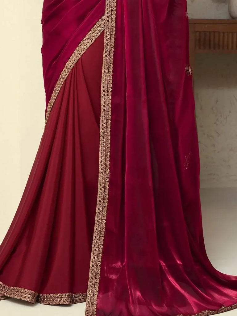 Glamorous Pink Sequin Work Silk Reception Wear Saree With Blouse