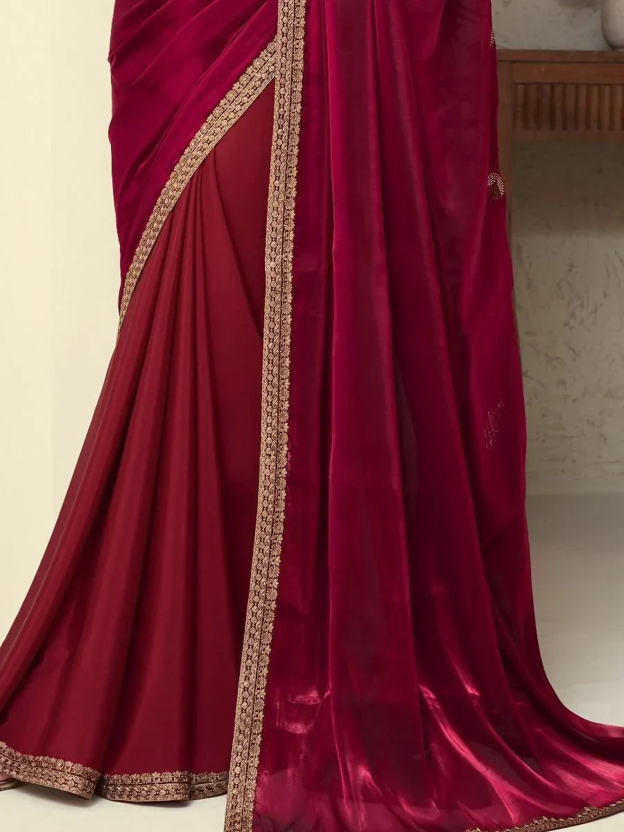 Glamorous Pink Sequin Work Silk Reception Wear Saree With Blouse