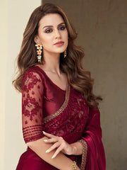 Glamorous Pink Sequin Work Silk Reception Wear Saree With Blouse