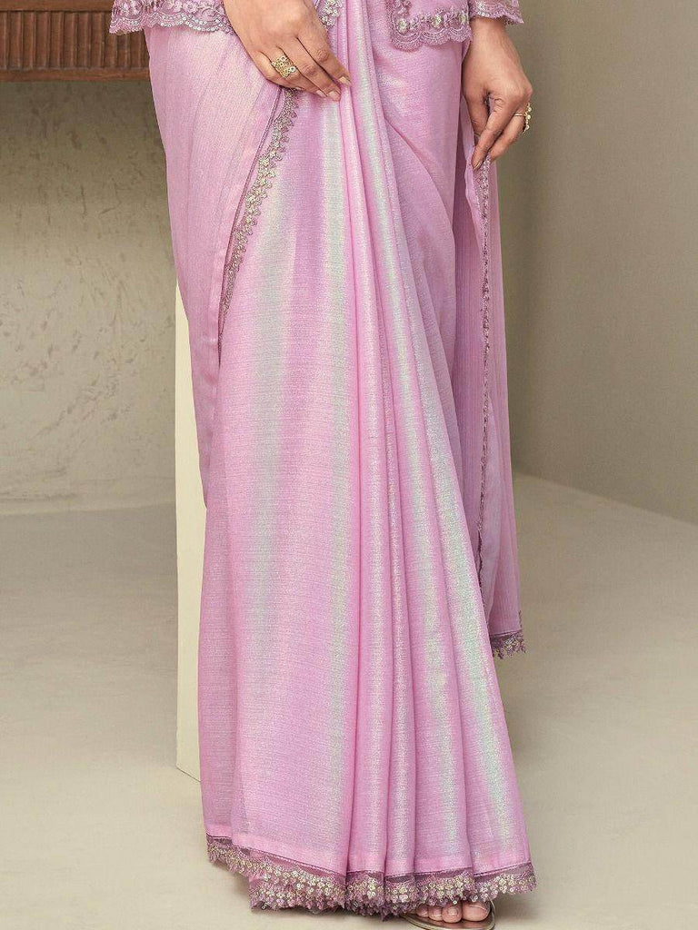 Lavish Light Purple Sequins Shimmer Reception Saree With Jacket
