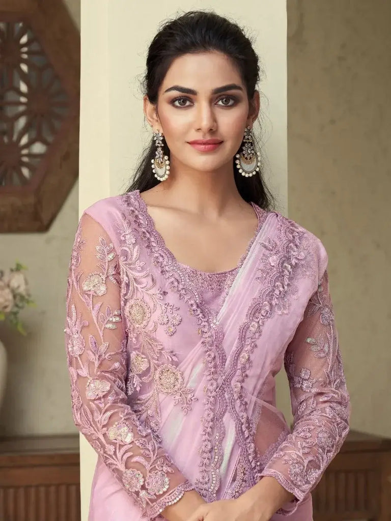 Lavish Light Purple Sequins Shimmer Reception Saree With Jacket