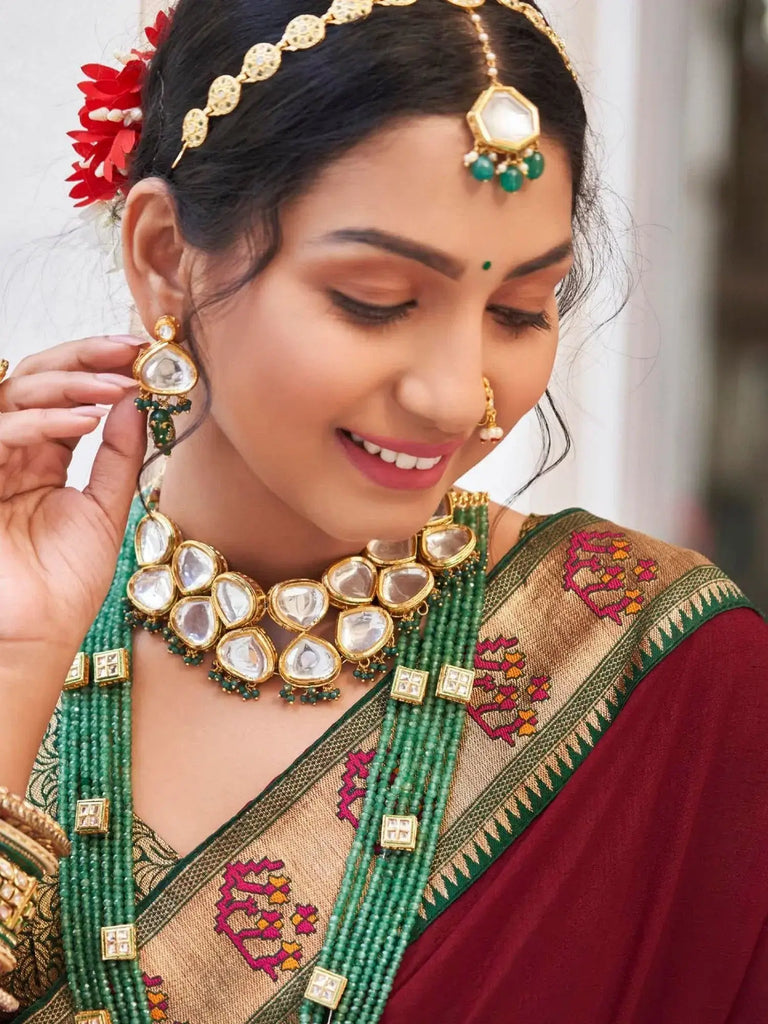 Magnetic Maroon Heavy Lace Work Silk Wedding Saree With Blouse