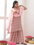 Excellent Pink Digital Printed Muslin Festival Wear Sharara Suit