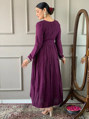Gorgeous Purple Sequins Viscose Event Wear Pant Suit With Dupatta