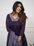 Adorable Navy Blue Embroidered Silk Festival Wear Pant Suit