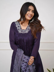 Adorable Navy Blue Embroidered Silk Festival Wear Pant Suit