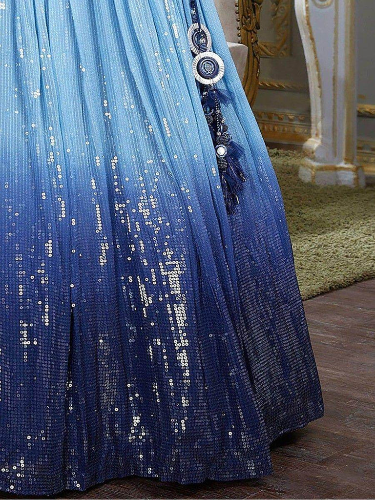 Enchanting Blue Sequins Georgette Sangeet Wear Lehenga Choli