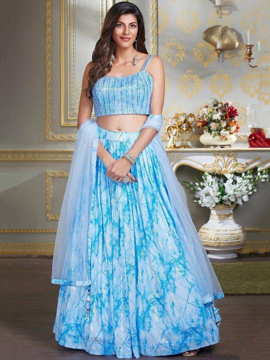 Awesome Sky-Blue Sequins Georgette Festival Wear Lehenga Choli